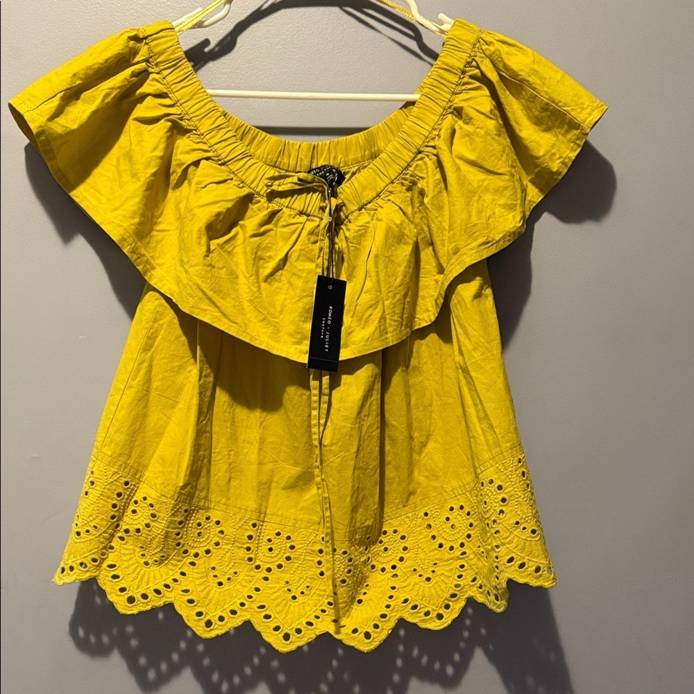 Romeo & Juliet Couture Mustard Off-Shoulder Blouse